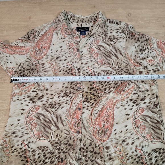Charter Club Plus Size 18W 100% SILK Cheetah Paisley Button Up Hawaiian Shirt - Picture 6 of 7